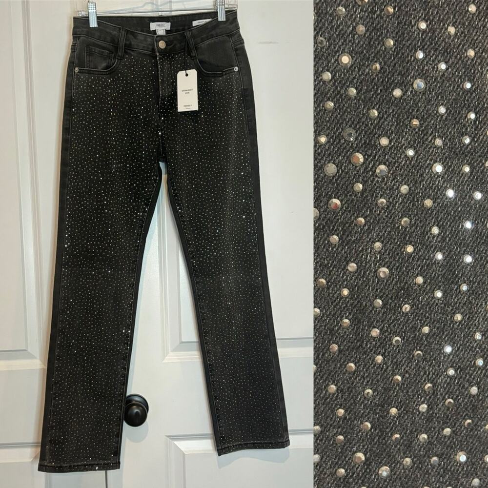 Forever 21 Sparkling Black Straight Leg Jeans